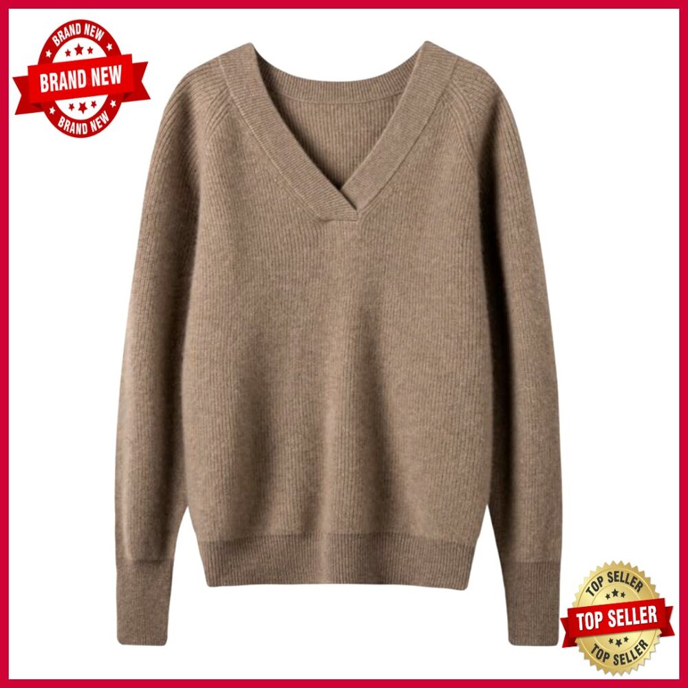 Lightweight Cashmere Merino Wool V-Neck Sweater Pullover Loose Fit